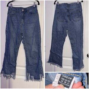 SHEIN Women's Distressed Blue Wide Leg Jeans